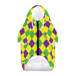 Mardi Gras Fat Tuesday Argyle Print Dog Zip Up Hoodie