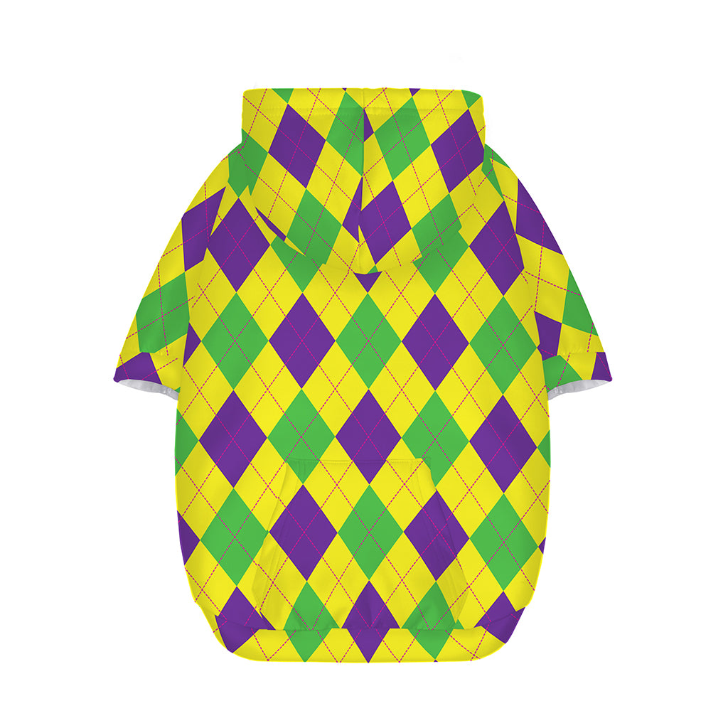 Mardi Gras Fat Tuesday Argyle Print Dog Zip Up Hoodie
