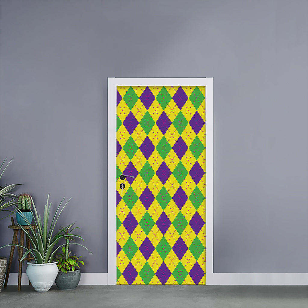 Mardi Gras Fat Tuesday Argyle Print Door Sticker