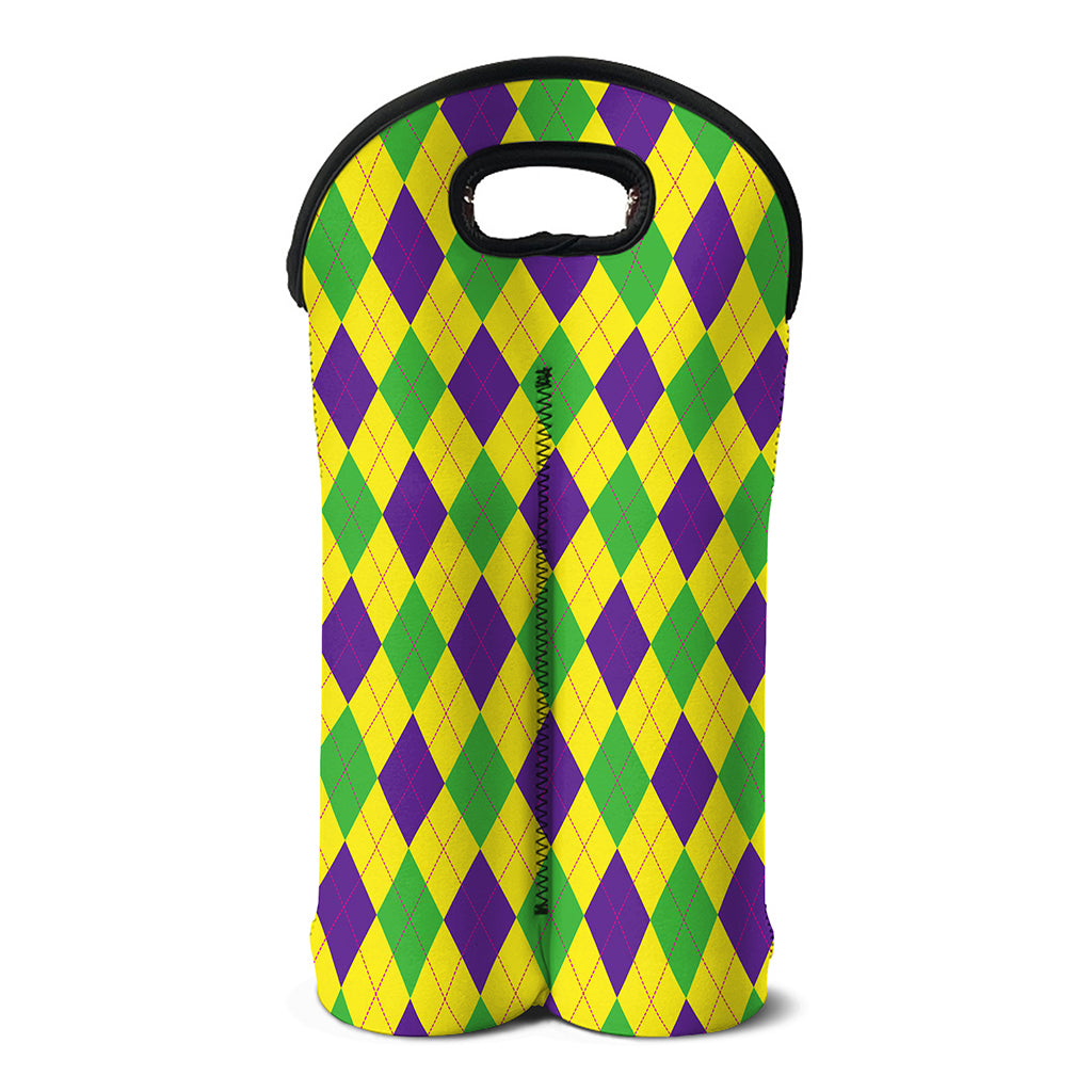 Mardi Gras Fat Tuesday Argyle Print Double Neoprene Wine Tote