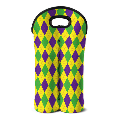 Mardi Gras Fat Tuesday Argyle Print Double Neoprene Wine Tote