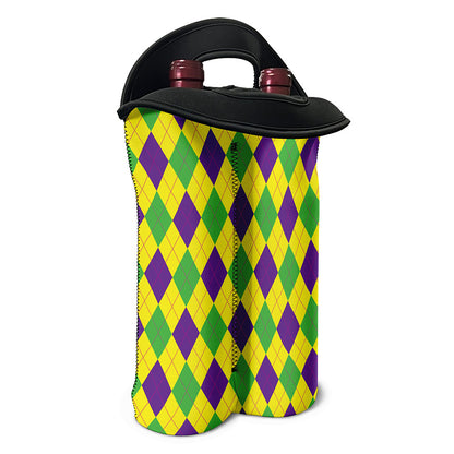 Mardi Gras Fat Tuesday Argyle Print Double Neoprene Wine Tote