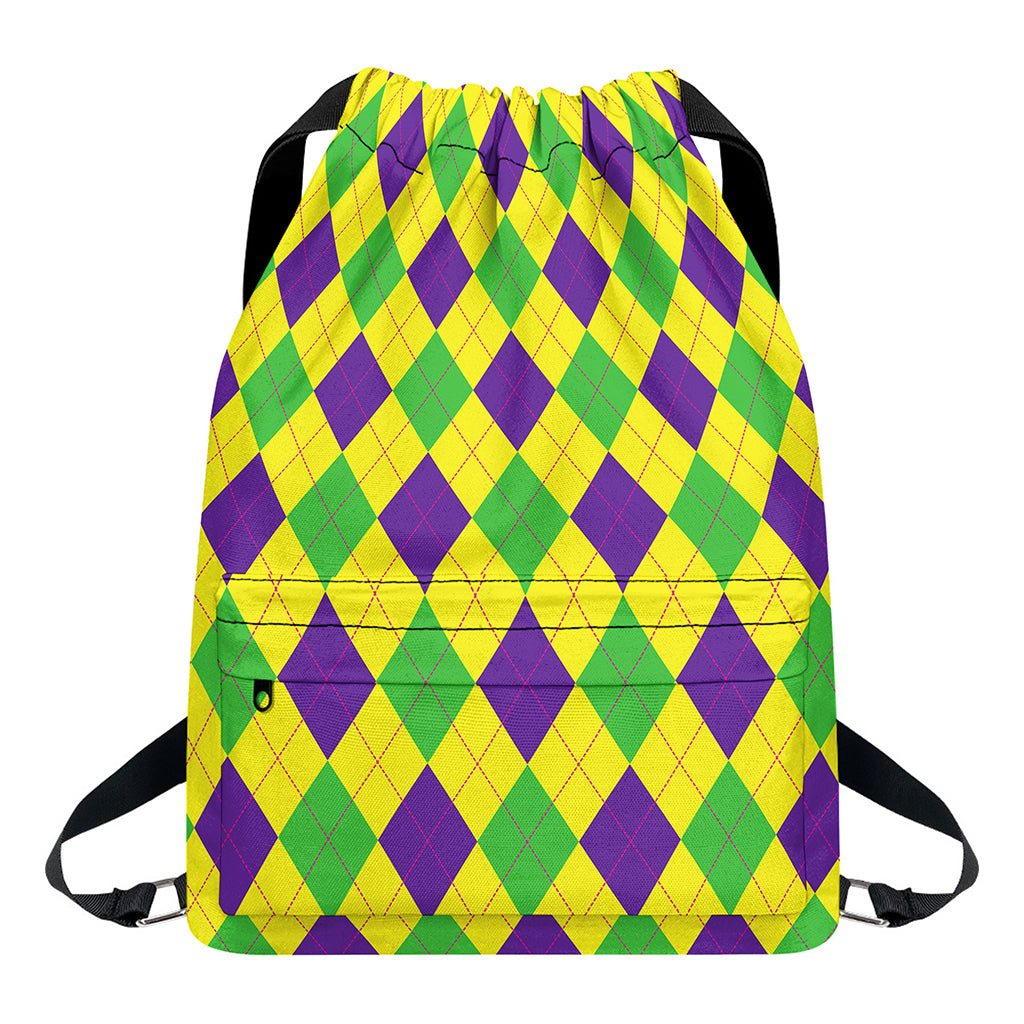 Mardi Gras Fat Tuesday Argyle Print Drawstring Backpack