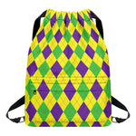 Mardi Gras Fat Tuesday Argyle Print Drawstring Backpack
