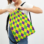 Mardi Gras Fat Tuesday Argyle Print Drawstring Backpack