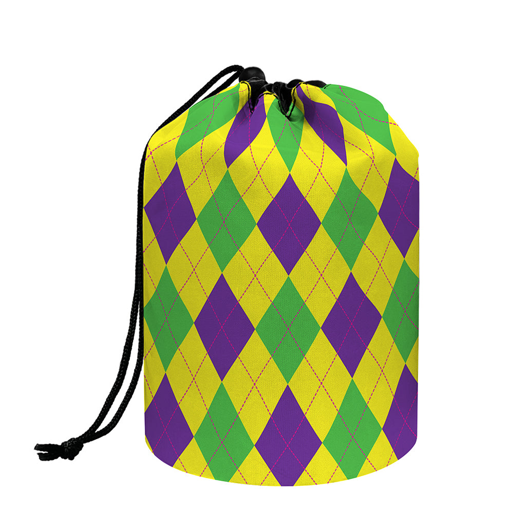 Mardi Gras Fat Tuesday Argyle Print Drawstring Makeup Bag