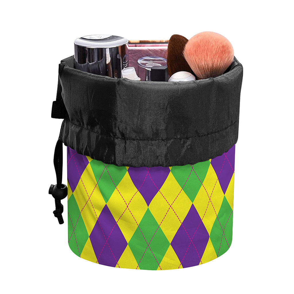 Mardi Gras Fat Tuesday Argyle Print Drawstring Makeup Bag