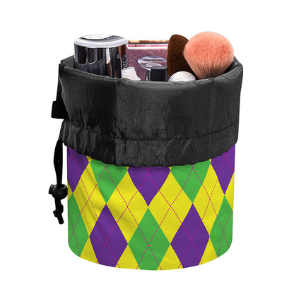 Mardi Gras Fat Tuesday Argyle Print Drawstring Makeup Bag