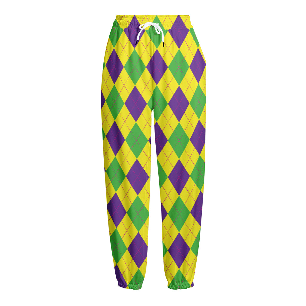 Mardi Gras Fat Tuesday Argyle Print Fleece Lined Knit Pants