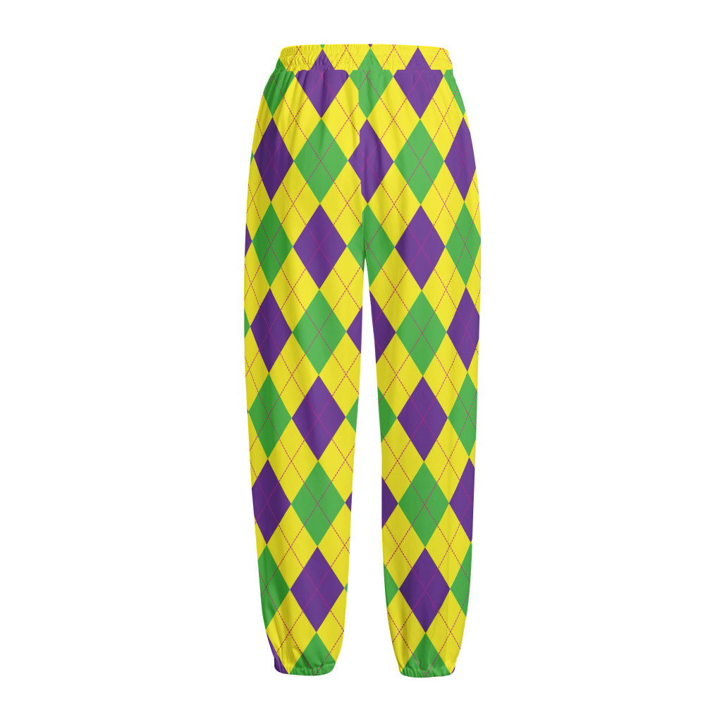 Mardi Gras Fat Tuesday Argyle Print Fleece Lined Knit Pants