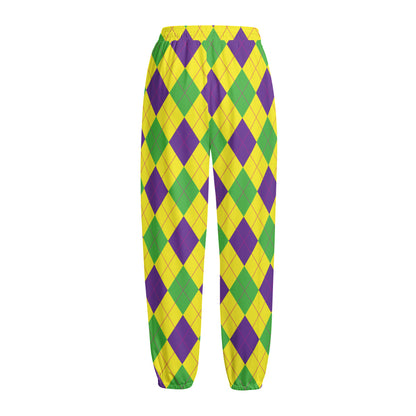 Mardi Gras Fat Tuesday Argyle Print Fleece Lined Knit Pants