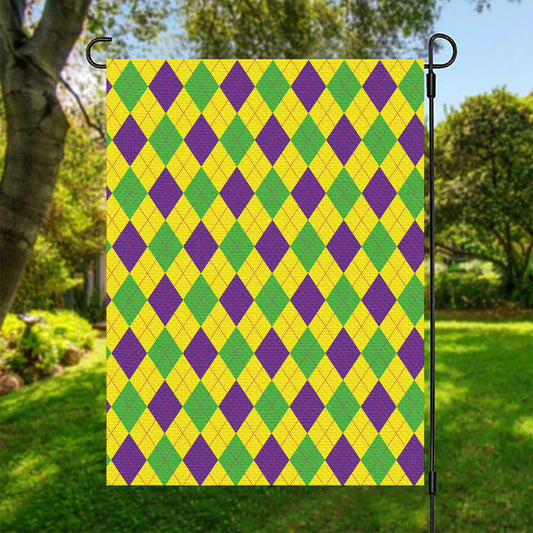 Mardi Gras Fat Tuesday Argyle Print Garden Flag