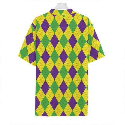 Mardi Gras Fat Tuesday Argyle Print Hawaiian Shirt