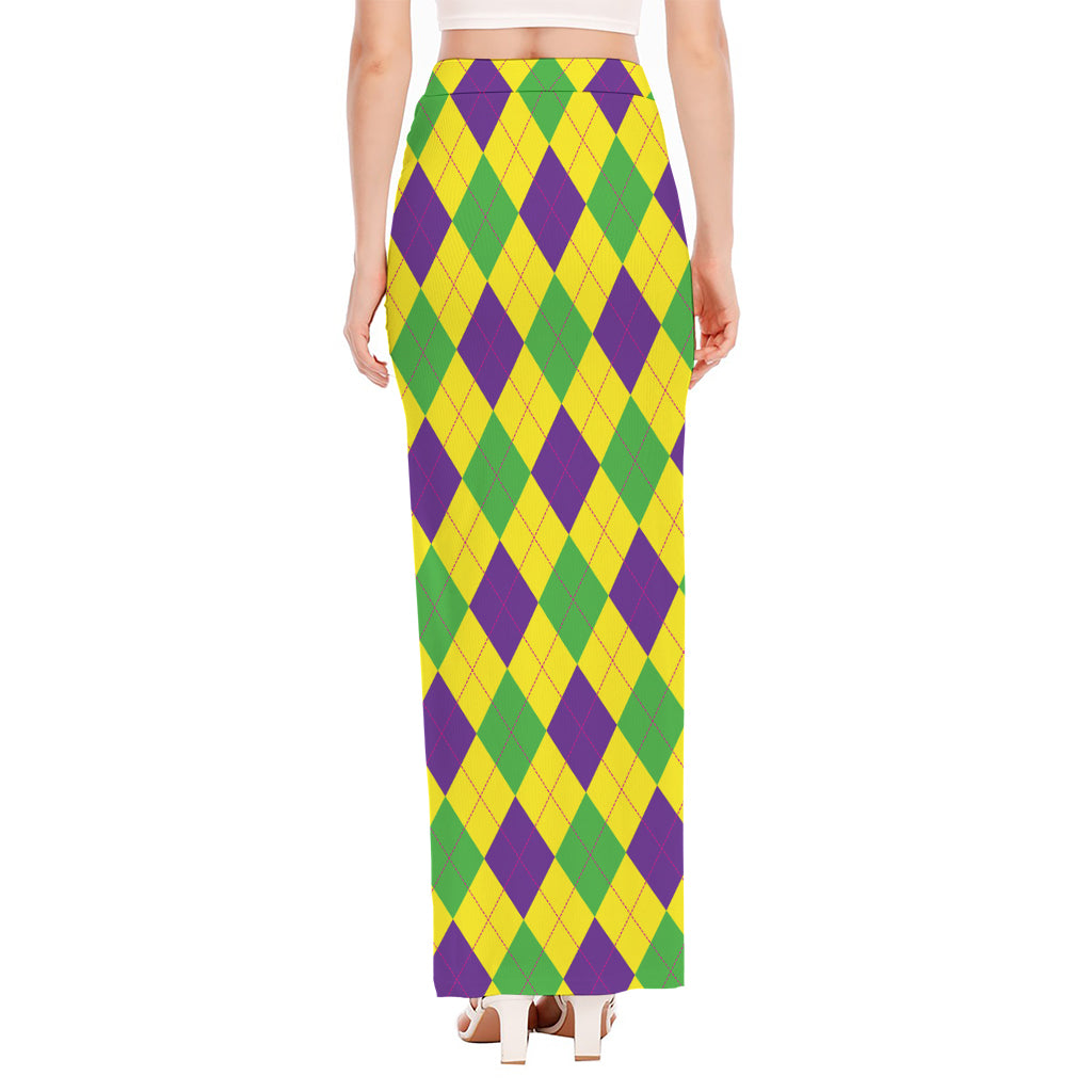 Mardi Gras Fat Tuesday Argyle Print High Slit Maxi Skirt