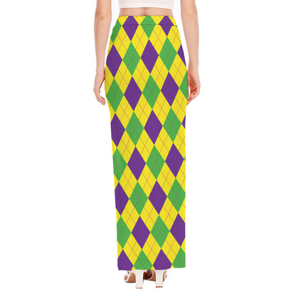 Mardi Gras Fat Tuesday Argyle Print High Slit Maxi Skirt