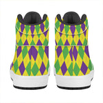 Mardi Gras Fat Tuesday Argyle Print High Top Leather Sneakers