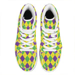 Mardi Gras Fat Tuesday Argyle Print High Top Leather Sneakers