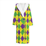 Mardi Gras Fat Tuesday Argyle Print Hooded Bathrobe