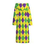 Mardi Gras Fat Tuesday Argyle Print Hooded Bathrobe