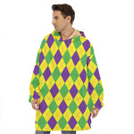 Mardi Gras Fat Tuesday Argyle Print Hoodie Blanket