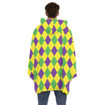 Mardi Gras Fat Tuesday Argyle Print Hoodie Blanket