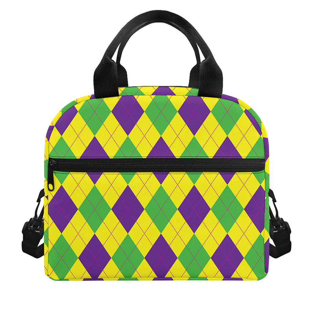 Mardi Gras Fat Tuesday Argyle Print Insulated Lunch Bag