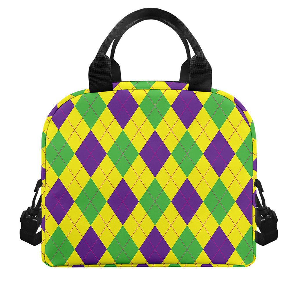 Mardi Gras Fat Tuesday Argyle Print Insulated Lunch Bag