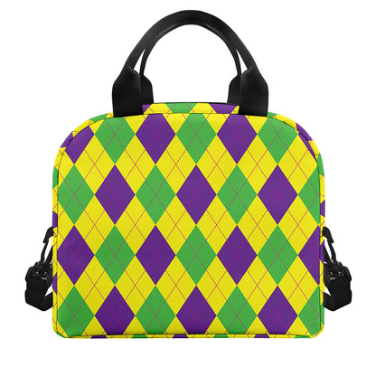 Mardi Gras Fat Tuesday Argyle Print Insulated Lunch Bag