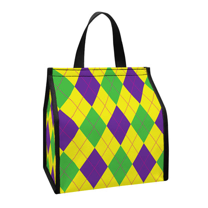 Mardi Gras Fat Tuesday Argyle Print Insulated Lunch Tote