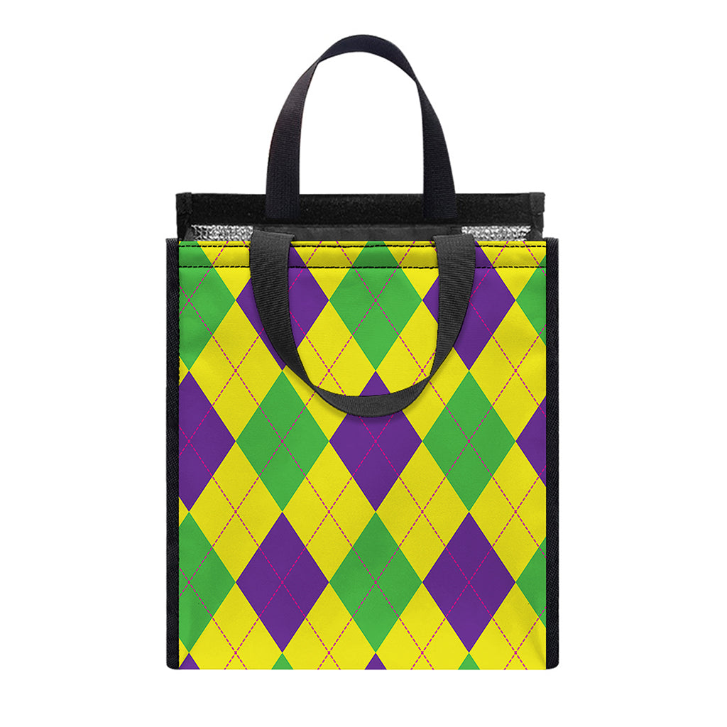 Mardi Gras Fat Tuesday Argyle Print Insulated Lunch Tote