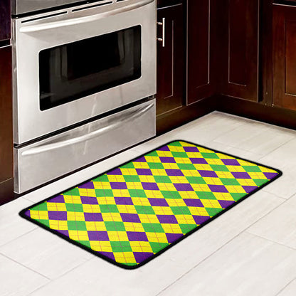 Mardi Gras Fat Tuesday Argyle Print Kitchen Mat