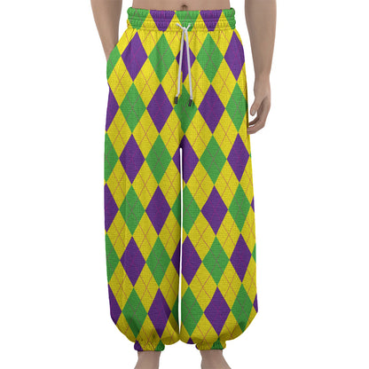 Mardi Gras Fat Tuesday Argyle Print Lantern Pants