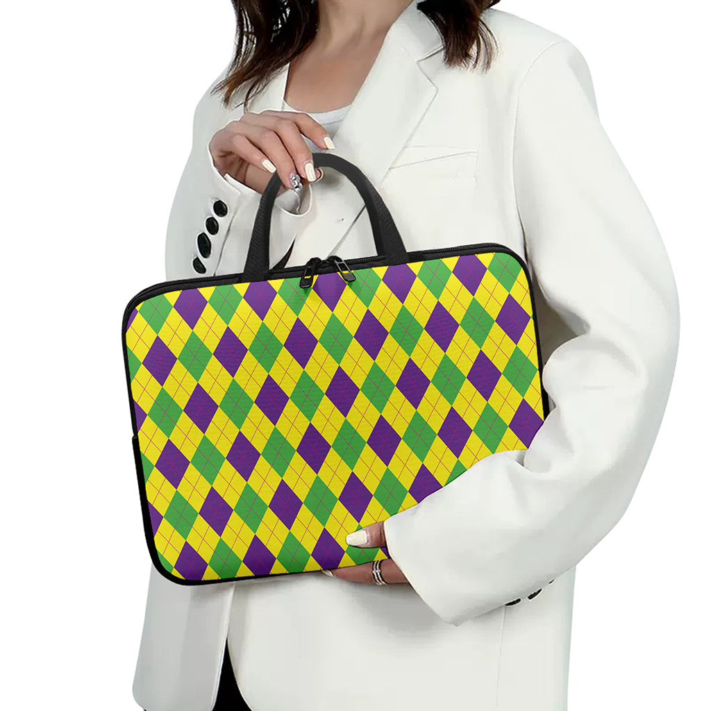 Mardi Gras Fat Tuesday Argyle Print Laptop Sleeve With Handle