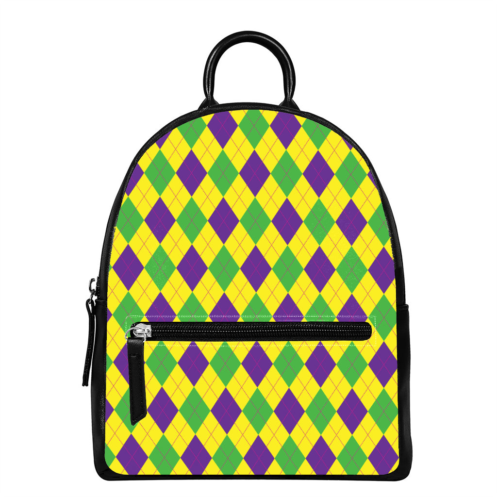 Mardi Gras Fat Tuesday Argyle Print Leather Backpack