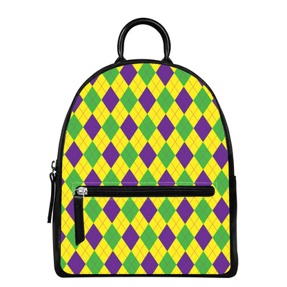 Mardi Gras Fat Tuesday Argyle Print Leather Backpack