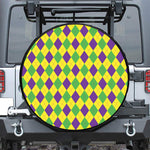 Mardi Gras Fat Tuesday Argyle Print Leather Spare Tire Cover