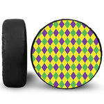 Mardi Gras Fat Tuesday Argyle Print Leather Spare Tire Cover
