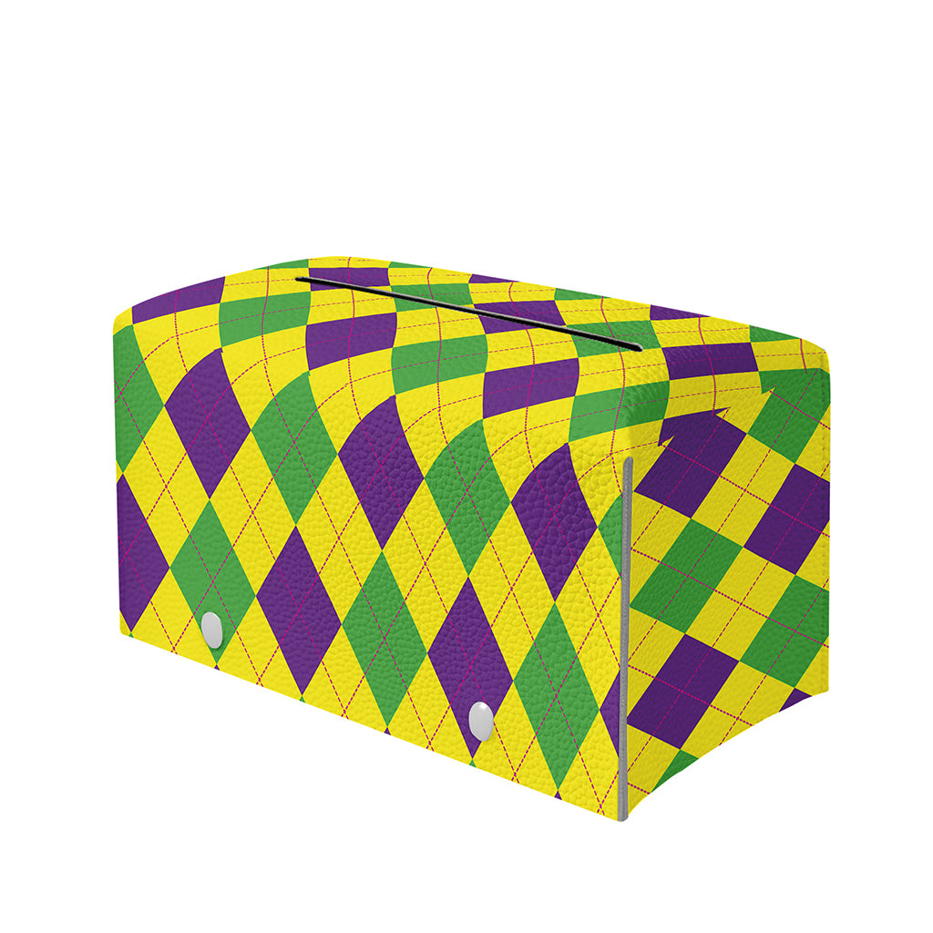Mardi Gras Fat Tuesday Argyle Print Leather Tissue Box Cover