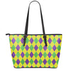 Mardi Gras Fat Tuesday Argyle Print Leather Tote Bag