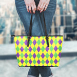 Mardi Gras Fat Tuesday Argyle Print Leather Tote Bag