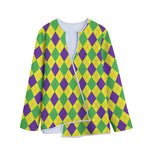 Mardi Gras Fat Tuesday Argyle Print Long Sleeve Short Coat