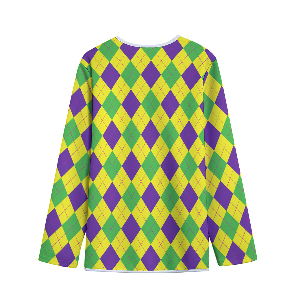 Mardi Gras Fat Tuesday Argyle Print Long Sleeve Short Coat