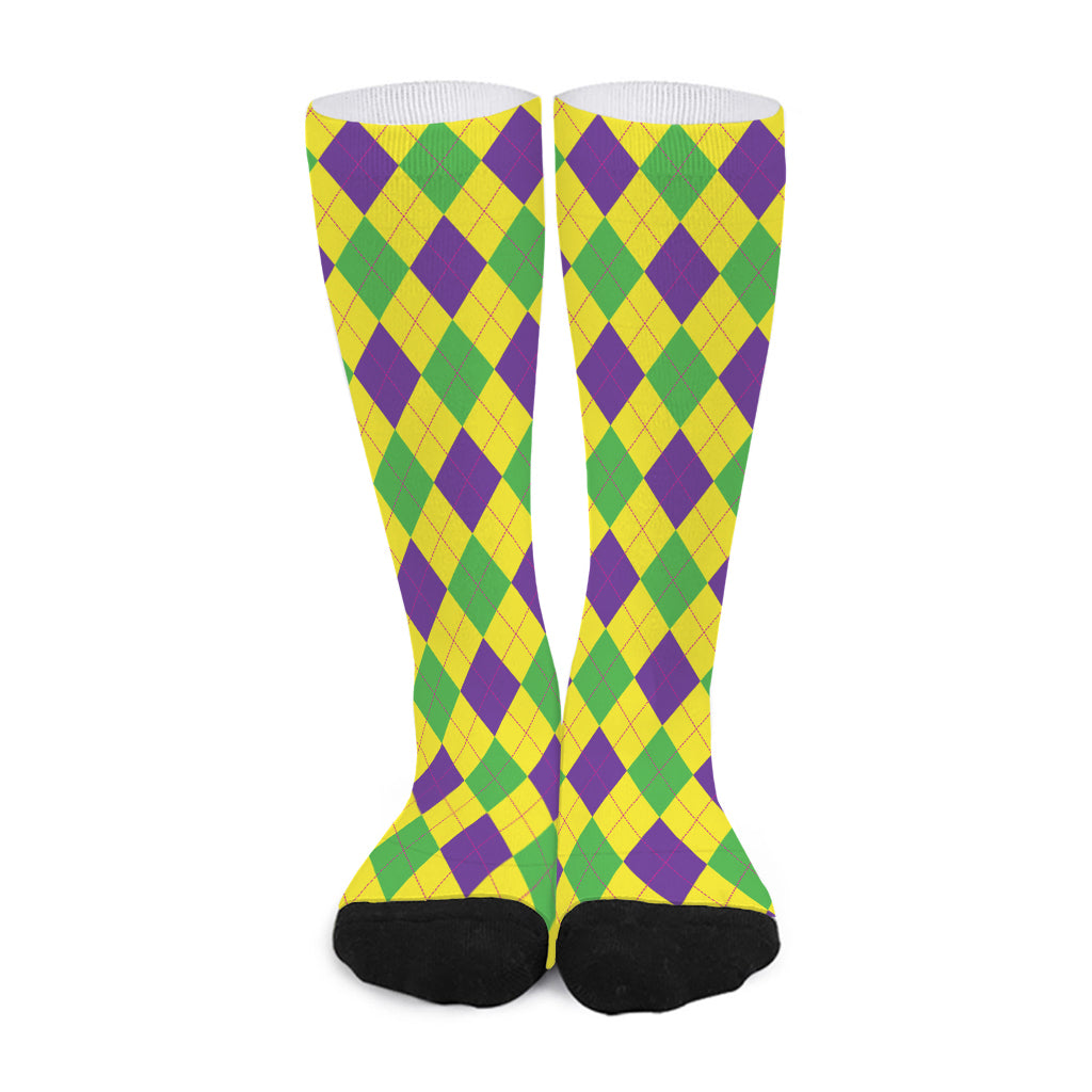 Mardi Gras Fat Tuesday Argyle Print Long Socks