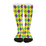 Mardi Gras Fat Tuesday Argyle Print Long Socks