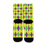 Mardi Gras Fat Tuesday Argyle Print Long Socks