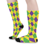 Mardi Gras Fat Tuesday Argyle Print Long Socks