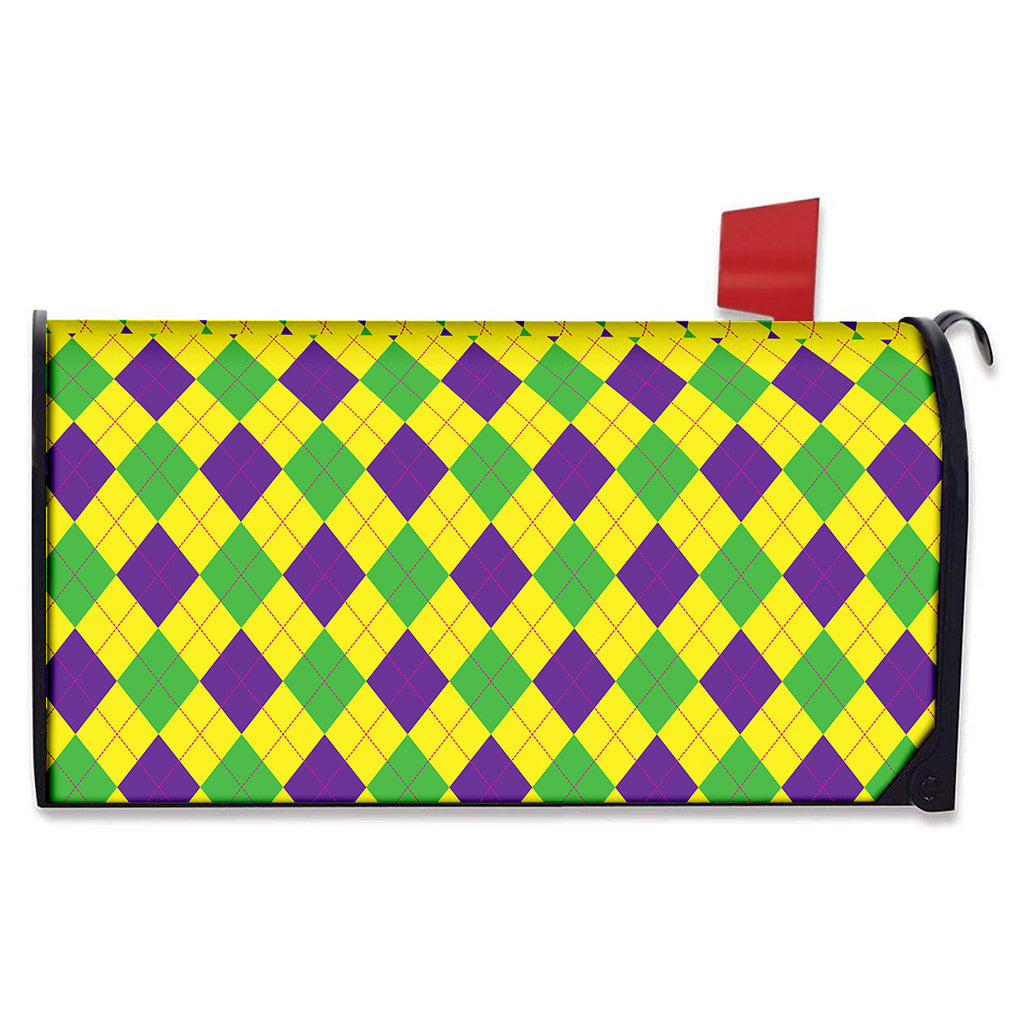 Mardi Gras Fat Tuesday Argyle Print Mailbox Cover