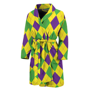 Mardi Gras Fat Tuesday Argyle Print Men's Bathrobe