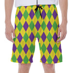 Mardi Gras Fat Tuesday Argyle Print Men's Beach Shorts