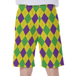 Mardi Gras Fat Tuesday Argyle Print Men's Beach Shorts